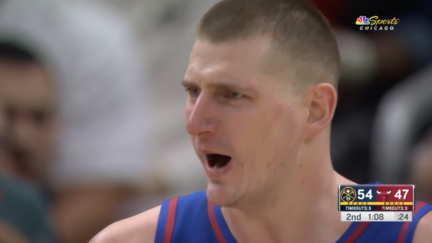 Nikola Jokic reacts to being ejected vs. the Bulls
